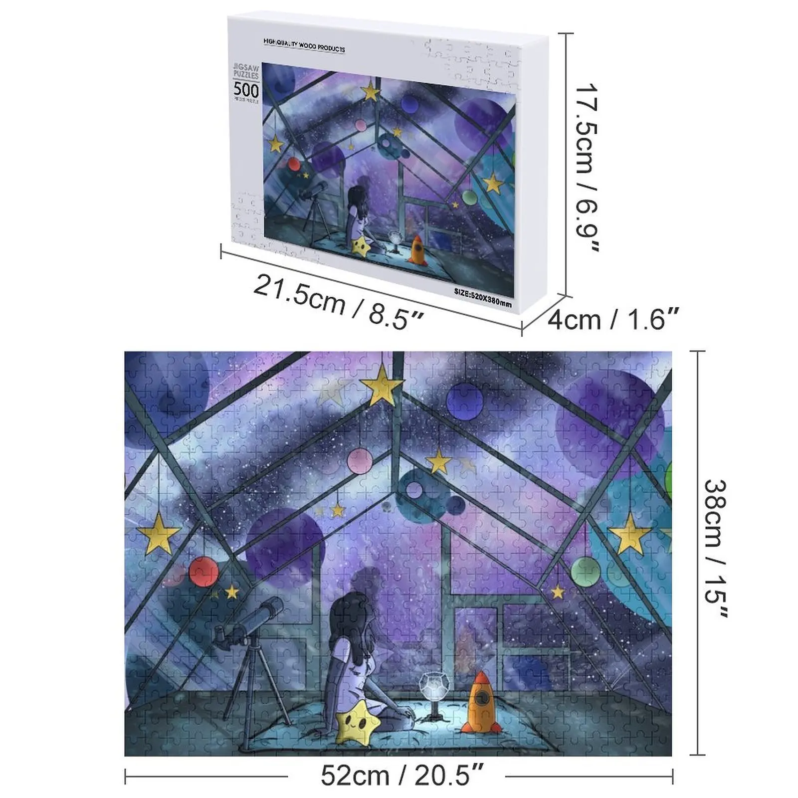 Stargazing the Night Light Cosmos بازل قطع الحيوانات الخشبية اسم خشبي مخصص شخصية خشبية بانوراما للكبار لغز