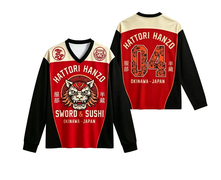 2026 new V-neck long sleeved T-shirt 3D printed tiger pattern outdoor street Japanese style casual long sleeved top