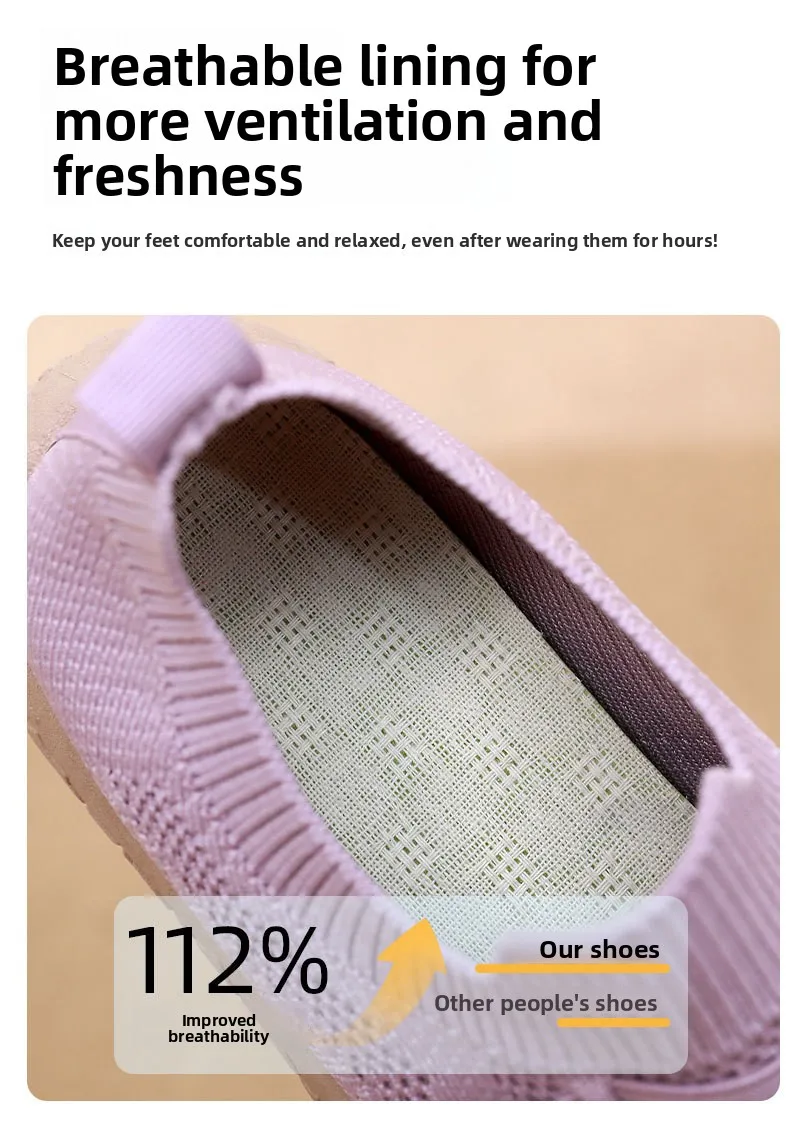 Damen-Stricksocken-Sneaker, atmungsaktives, hohles, fliegengewebtes Obermaterial, rutschfeste, rockartige Textur, dicke Sohle, leichte, lässige Wanderschuhe – Detail 15