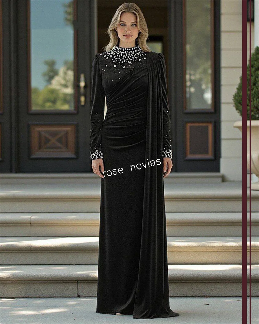 Customized Classic Women Luxury Evening Dress Sparkle High Collar Long Dresses Bespoke Occasion Elegant Party Wedding Guest Gown