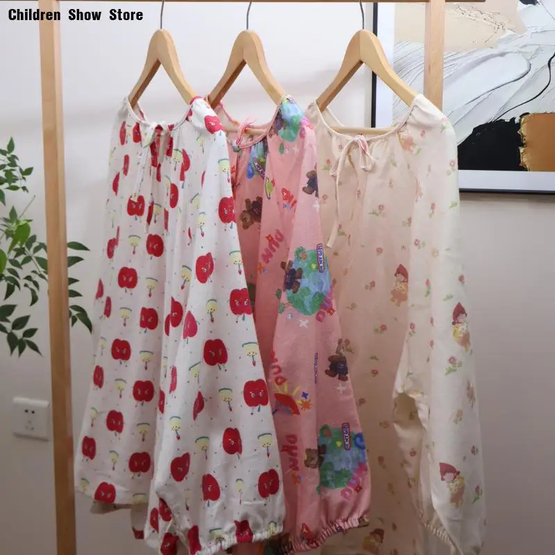 

Onesize Pajamas Set Kawaii Cartoon Print Sleepweawr for Female Cotton Loungewear Round Neck Nightwear 2Pcs Trousers Suit