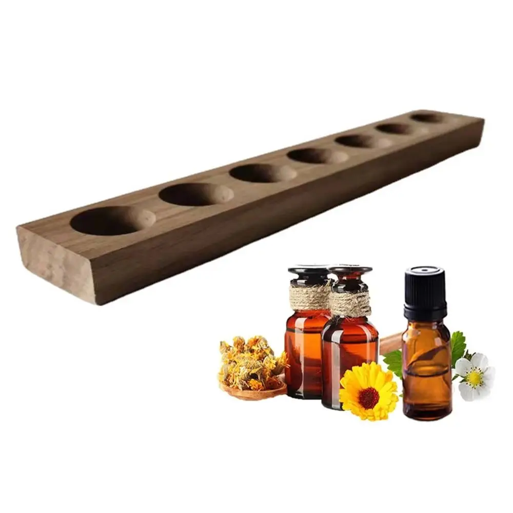 7 Holes Essential Oil Display Stand Smooth Wooden Perfume Bottle Storage Rack Makeup Organizer Space-saving