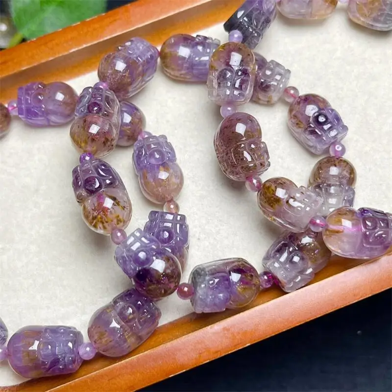 Natural Purple Rutilated Quartz Pixiu Bracelet Charms Handmade High Quality Crystal Healing Fashion Jewelry Gift 1PCS