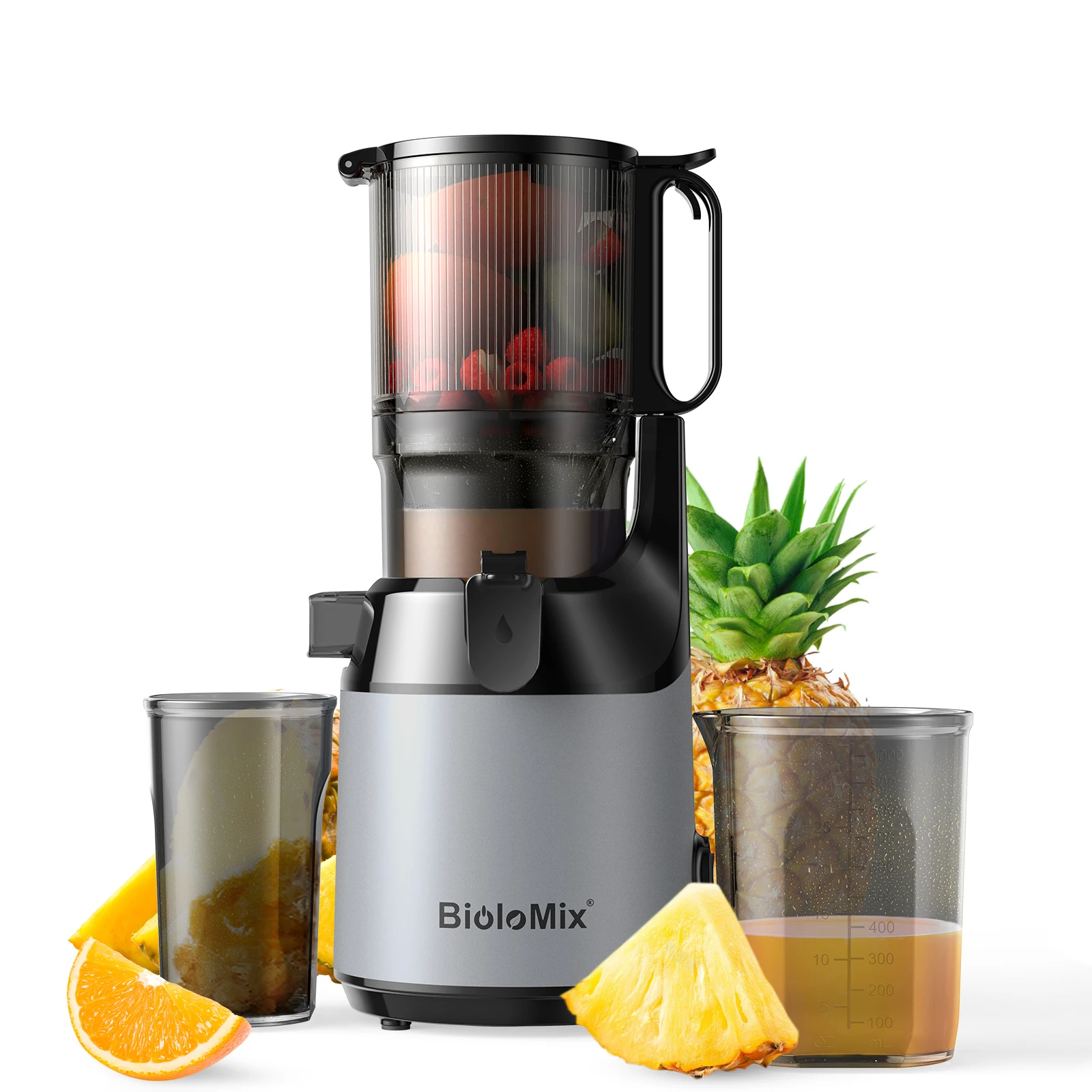 BioloMix Wide Chute Slow Masticating Juicer BPA FREE Cold Press Juice Extractor for High Nutrient Fruit and Vegetable Juice