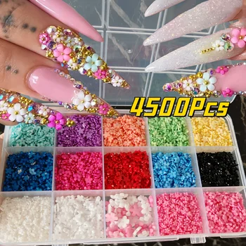 12/15 izgaralar Akrilik Çiçek Tırnak Takılar Mix Renk Seti 3D Çiçek Nail Art Rhinestones Karışık Çiçeği Bahar Taşlar DIY Tırnak Malzemeleri