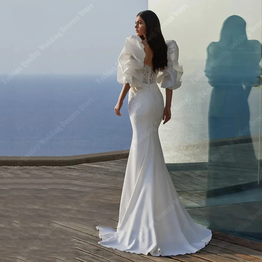 Sexy Short Sleeves Women Wedding Dresses Modern Backless Mermaid Bridal Gowns Formal Engagement Banquet Princess Robes De Mariée