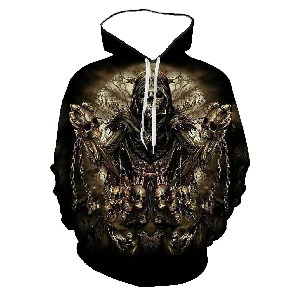 

New Halloween Sweater Scary Skull Head Pumpkin 3D Digital Print Men's and Women's Autumn/Winter Hooded Hooded Sweater a03