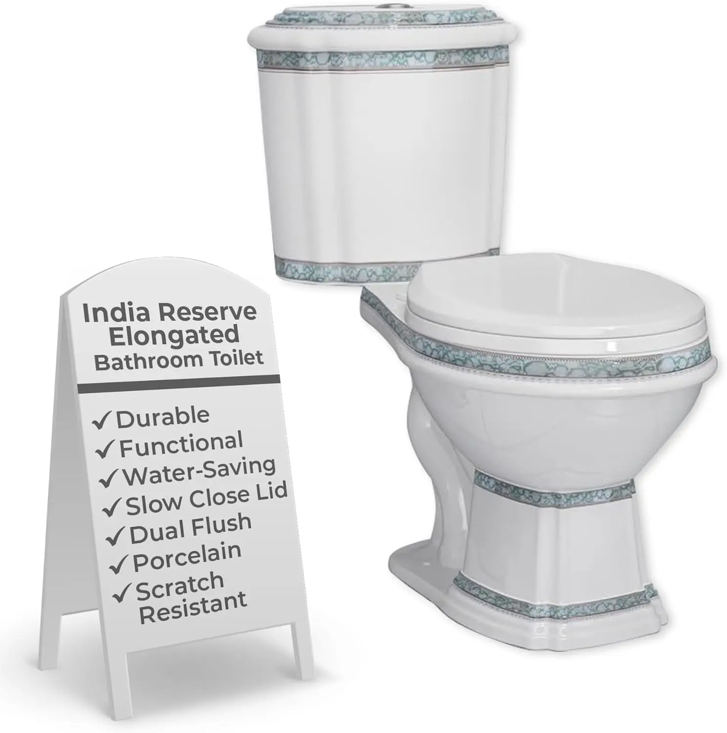 Supply India Reserve - Elongated Bathroom Toilet - Dual Flush with Slow Close Toilet Seat - Two-Piece Toilet - Grade A,