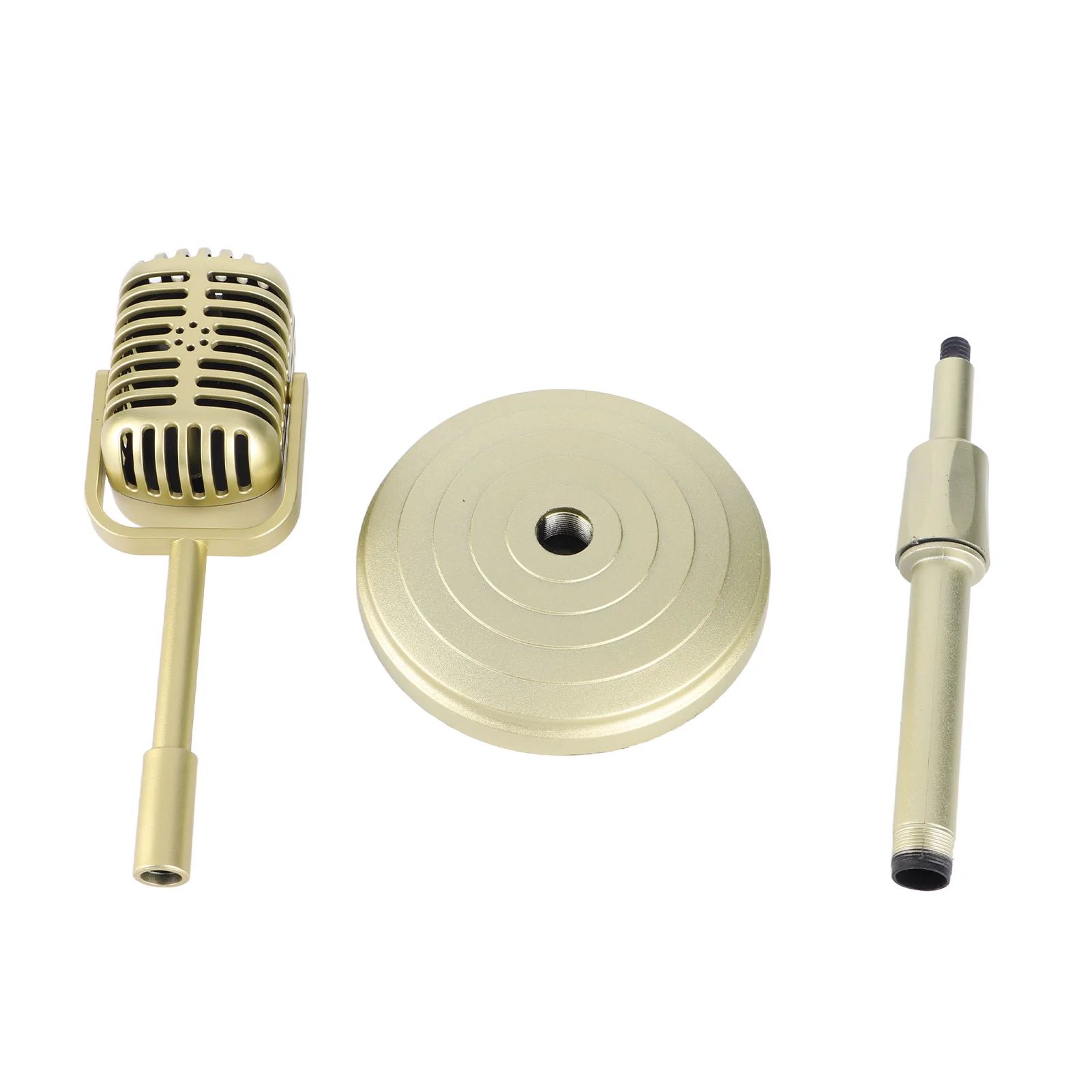 Vintage microfoonpropmodel ouderwets voortreffelijk vakmanschap Retro microfoonstandaard met microfoonprop voor foto-opnamen