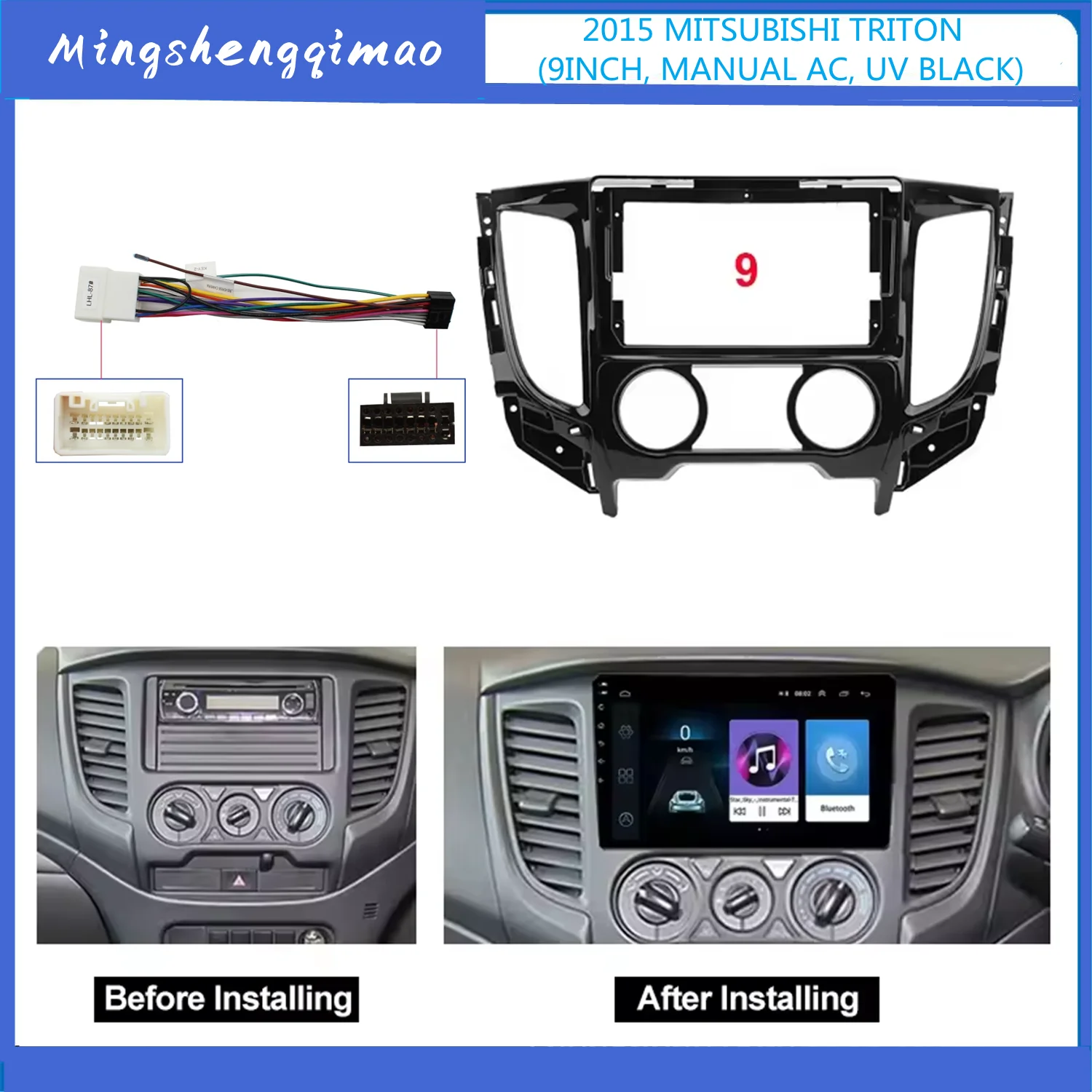 

9-inch 2din car dashboard frame for car radio stereo panel for Mitsubishi Pajero Sport 3 L200 5 Triton 3 2015-2019