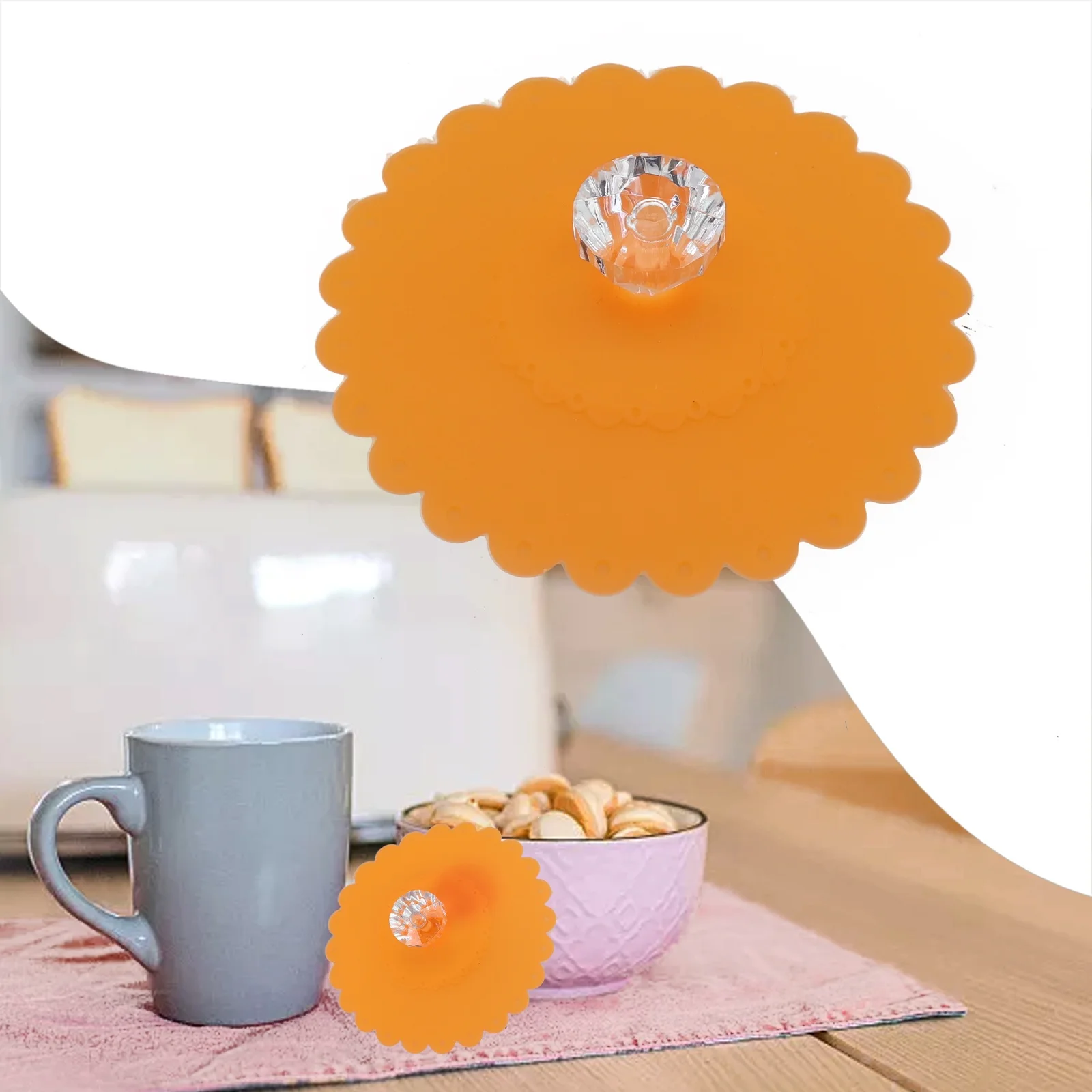 1 Pcs Silicone Glass Drink Cover Cup Lid For Coffee Mug With Diamond And Flower Pattern Design To Keep Warm And Prevent Dust