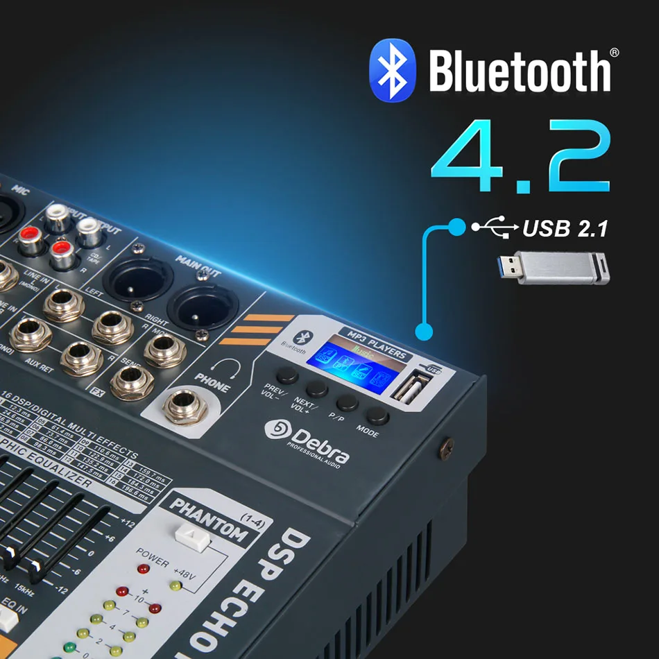 Console DJ professionale a 8 canali DSP EFX Audio con cancellazione del rumore per Karaoke Pro Mixer alimentato dal suono Mixer di schede audio audio