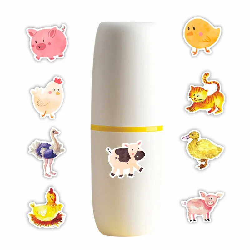 50PCS Cute Cartoon Animal Farm Chicken, Duck and Cow Decorative Stickers Personalized Water Cup Luggage iPad Gift