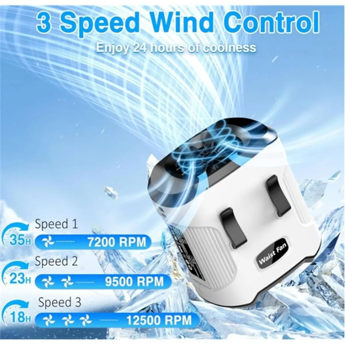 2026 NEW Waist Fan Clip on Shirt Belt Body Wearable Hand-Free Rechargeable Battery Powered Fan with 3 Speed for Camping Travel