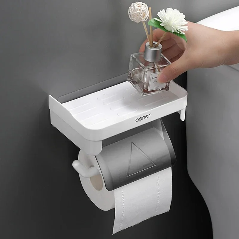 Wall Mount Toilet Paper Holder Bathroom Tissue Accessories Rack Holders Self Adhesive Punch Free Kitchen Roll Paper Accessory