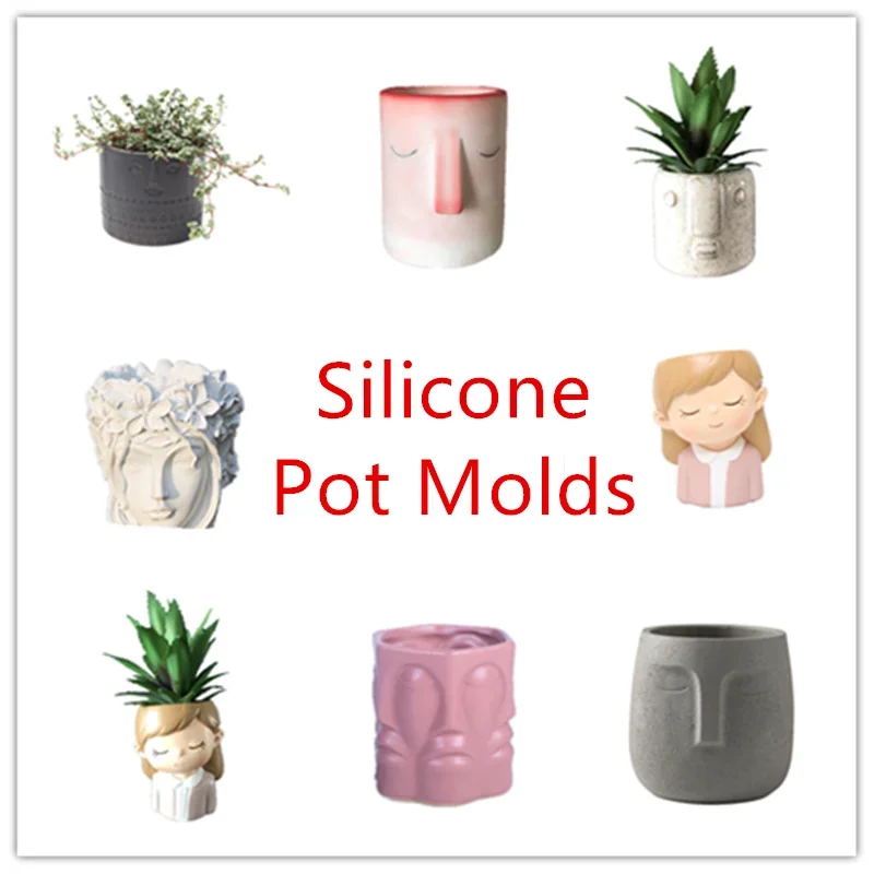 Silicone Molds for Concrete Planter, Various Face Vase, Man Head, 3D Girl Flower Pot, Clay Mould, Plaster Resin Craft Making