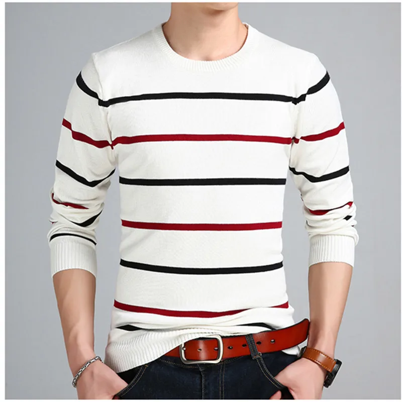 Brand Social Cotton Thin Men's Pullover Sweaters Casual Crocheted Striped Knitted Sweater Men Slim Fit Jersey Clothes