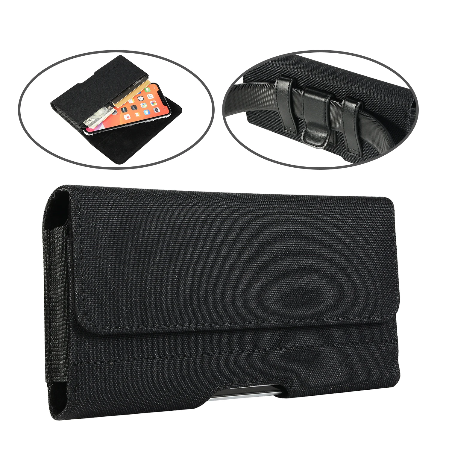 Universal Nylon Phone Bag Pouch Case Card Bag with Flip Waist Bags Belt Clip Cover for 5.5