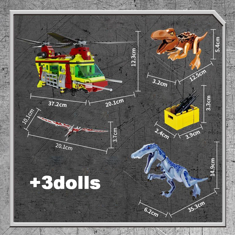 IDEAS Jurassic World Velociraptor Building Blocks Tyrannosaurus Dinosaur Helicopter Model Assemble Brick Toy For Kid Adult Gifts