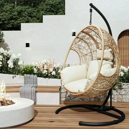 

Free Sample Waterproof Cotton Sponge Bedroom Garden Patio Rattan Balcony Outdoor Swing Rocking Chair