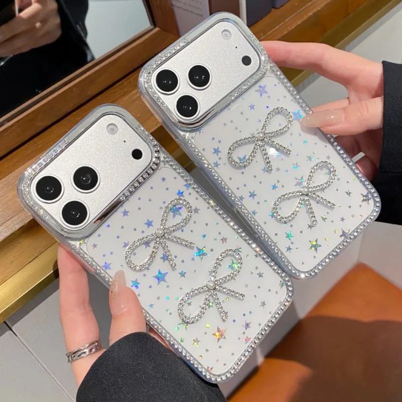 Kawaii Bling Bow Star Glitter Phone Case for Samsung Galaxy A23 A24 A25 A26 A30 A30S A31 A32 A33 A34 A35 Girls Protective Cover