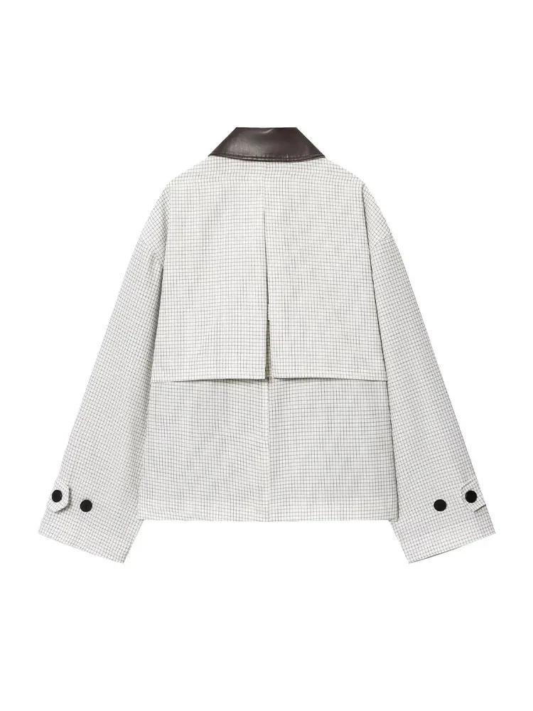 HH Weibliche Herbst Mode Weiß Plaid Revers einreiher Lange Ärmel Jacke Frauen Vintage Pendler Kausalen Kurze Mäntel