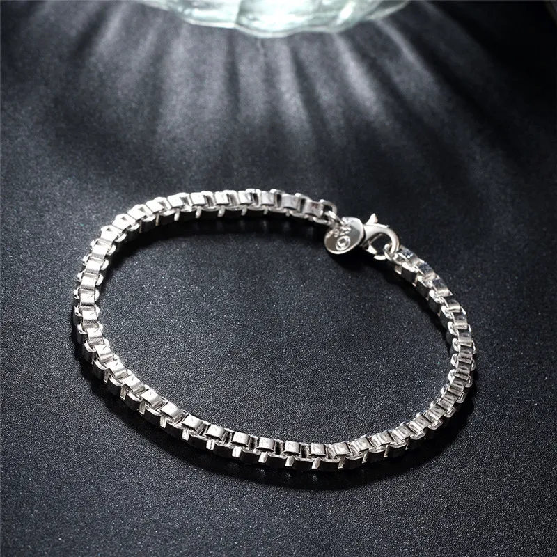 Silver Plated Bracelet For Women Men Lovers Unisex Silvery Wedding Jewelry 4mm Wide Box Chain Nickle Free Hot Sale Trendy H172