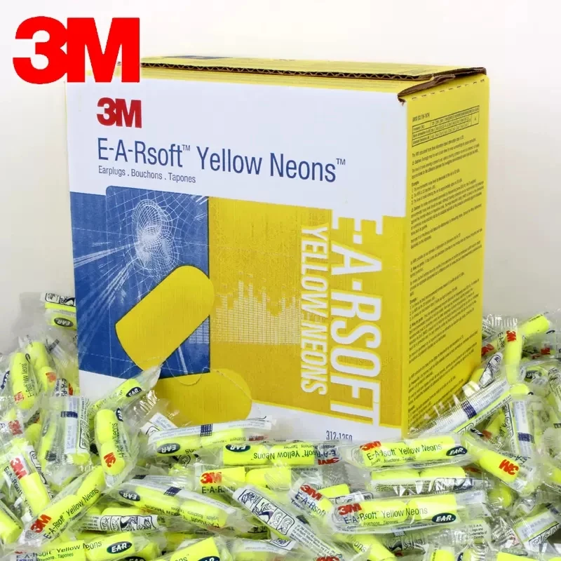 30 pairs 3M 312-1250 Earplugs E-A-RSoft Yellow  Bullet earplug Neon Elastic Noise Reduction Wireless NRR:33dB/SNR:36dB LT086