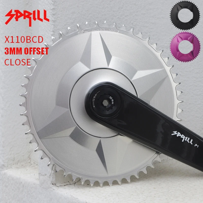 SPRILL MTB Bicycle Sprocket X110BCD- 3mm Offset 4-bolt Fully Enclosed Round Narrow Wide Chainring 9-12S Black/Silver/Purple