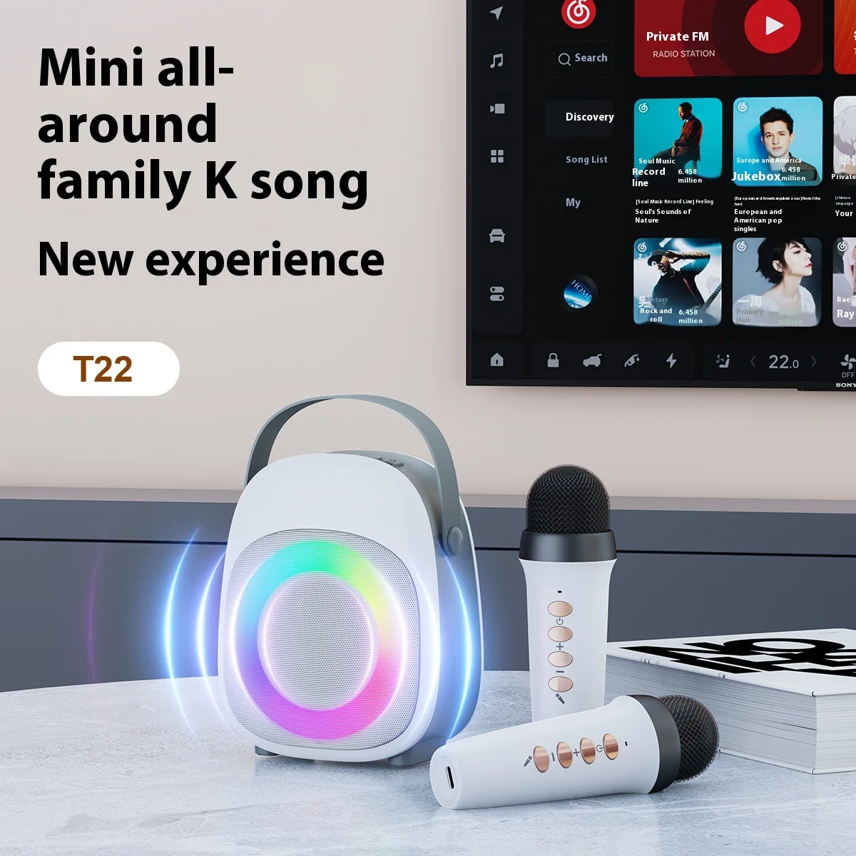 

New T22 Smart K Song Sound Box Portable Outdoor Party Speakers Wireless Bluetooth Karaoke Mini Speaker for Adults Kids Singing