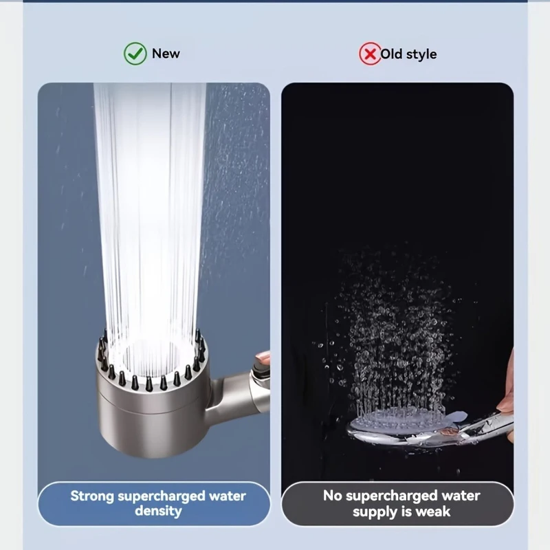Stainless Steel Fixer+4 Filters Shower Head Set, 3 Adjustable Modes, Stainless Steel Panel & Adapters, Perfect Christmas Gift, C