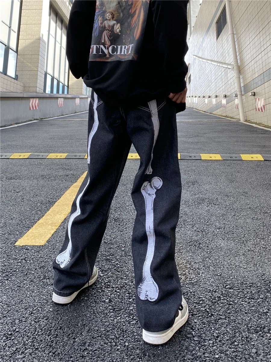 

Men's Skull Jeans Y2k Baggy Pants Streetwear Hip Hop Man Printed Trendyol Black Skeleton Trousers Woman Print Casual Vintage