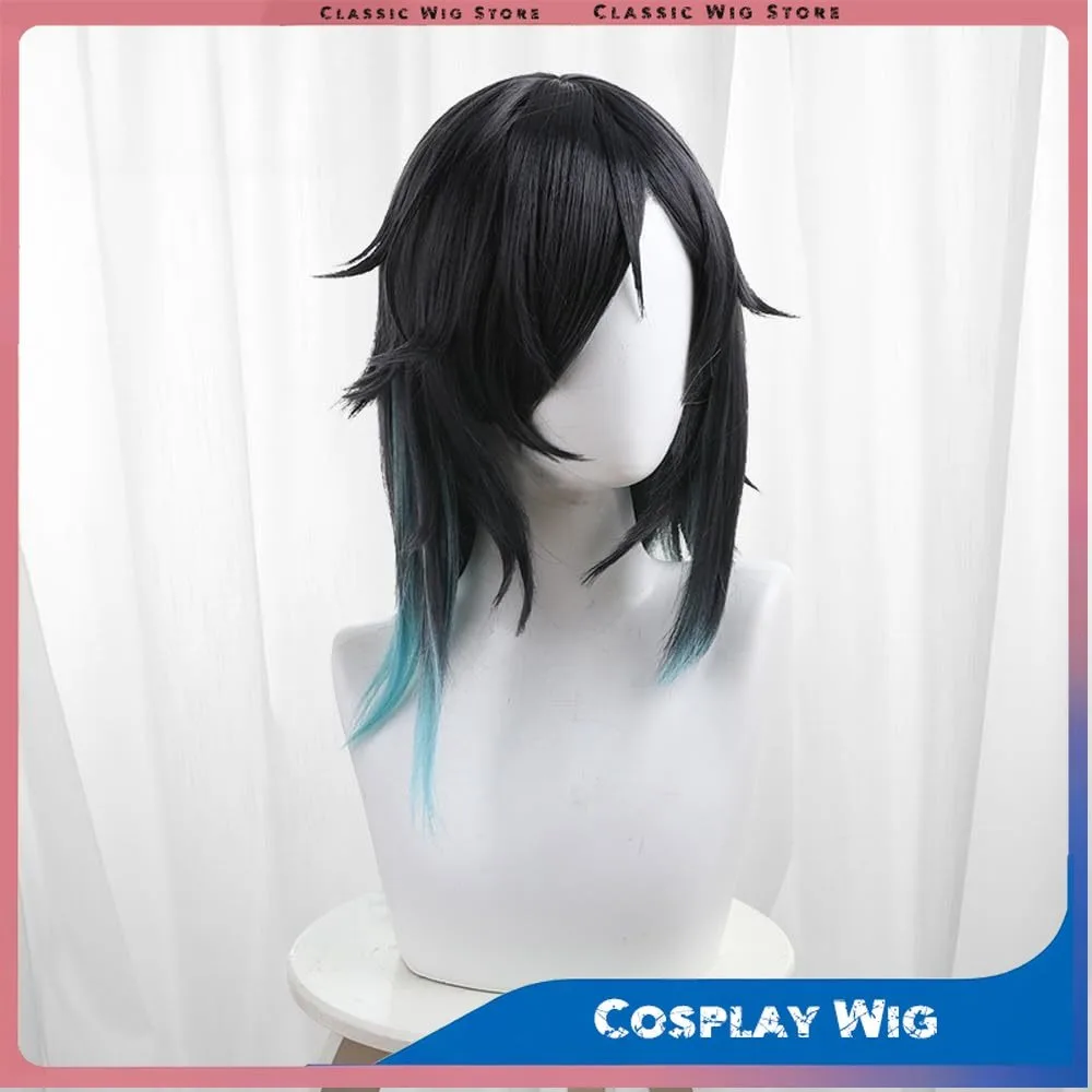 

Парик для косплея, черный градиентный синий парик, длинные прямые парики с челкой, термостойкие парики для Хэллоуина, костюм для вечеринки