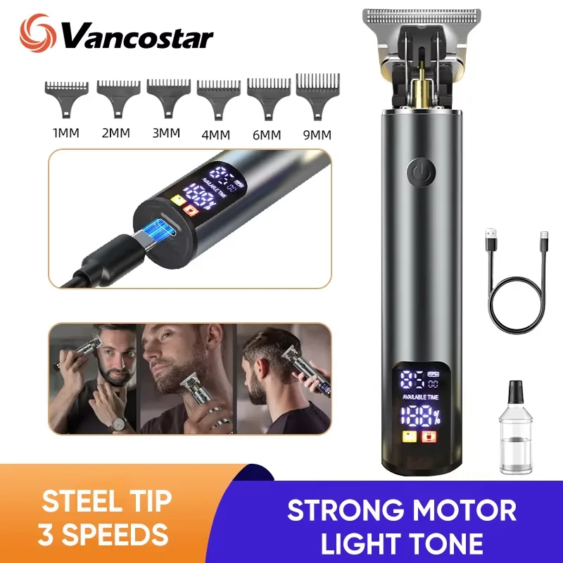 

Перезаряжаемая машинка для стрижки волос с ЖК-дисплеем, профессиональный металлический триммер для волос Electricn и грумер для бороды для мужчин, парикмахерская стрижка