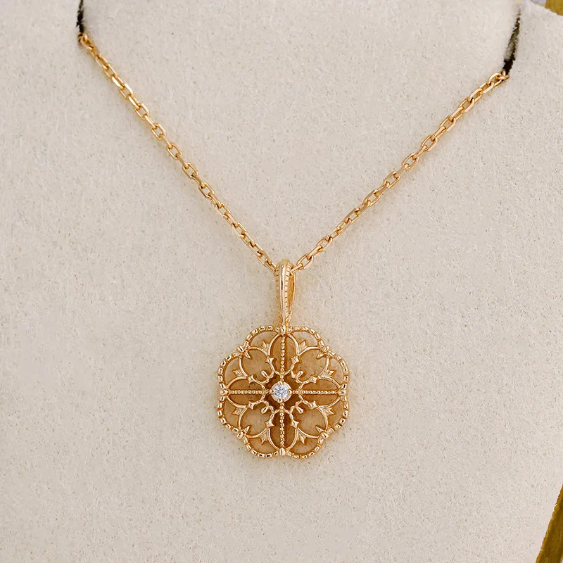 LAMOON Vintage Exquisite Medieval Flower Petals Hollow Pattern Pendant Necklace 925 Sterling Silver Gold Plated Fine Jewelry