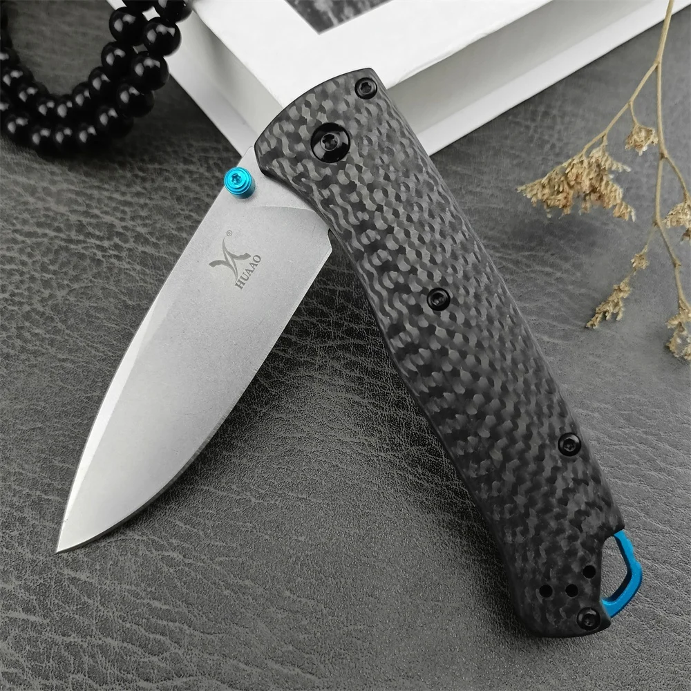 HUAAO 535 Bugout Folding Pocket Knife D2 Blade Carbon Fiber Handle Outdoor Tactical Knife Safety Camping Hunting EDC Multitool