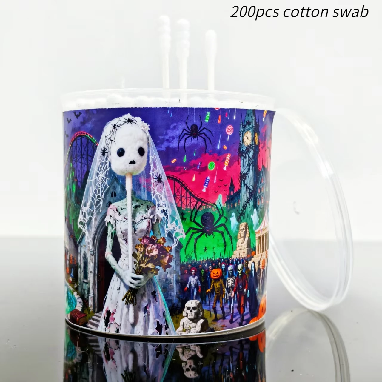 200 Pcs Kapas Tampung Bertema Pengantin Hantu Berdarah Halloween, Kapas Tampung Putih Berpola Spiral Tunggal untuk Hadiah Liburan
