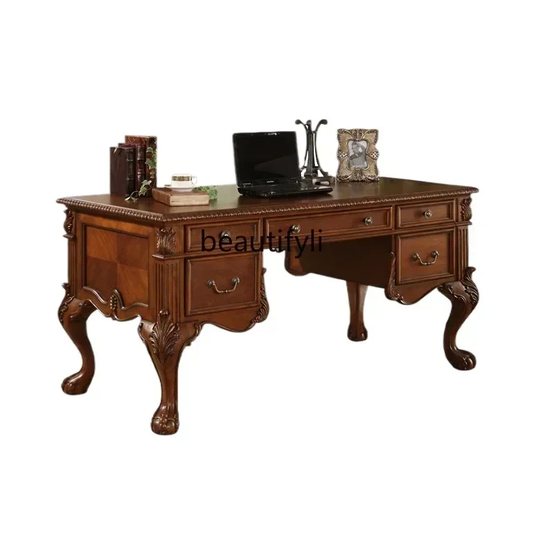 

DD25European solid wood home American retro boss study desk computer desk