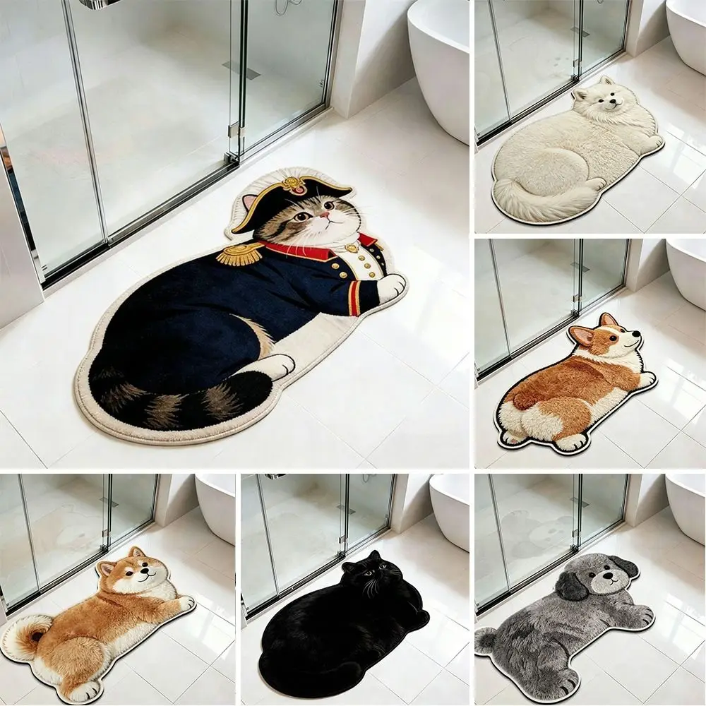 Super Absorbent Simulation Cat Floor Mat Wear Resistant Design Foldable Washable Diatom Absorbent Doormat
