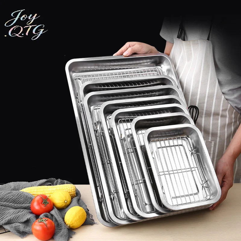 Stainless Steel Baking Tray With Removable Cooling Rack Set Non-stick BBQ Pan Tray Plate Oven Brownie Rack Cooking Roasting Dish
