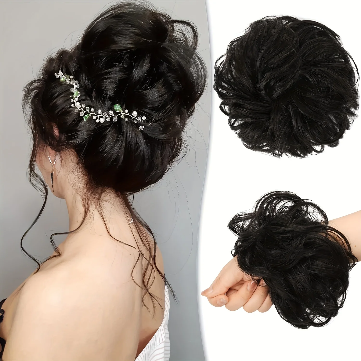 Messy Bun Hair Piece 100% Human Hair Curly Hair Extensions Real HumanHairScrunchies Updo Hair Bun Hair Pieces Ponytail Extension