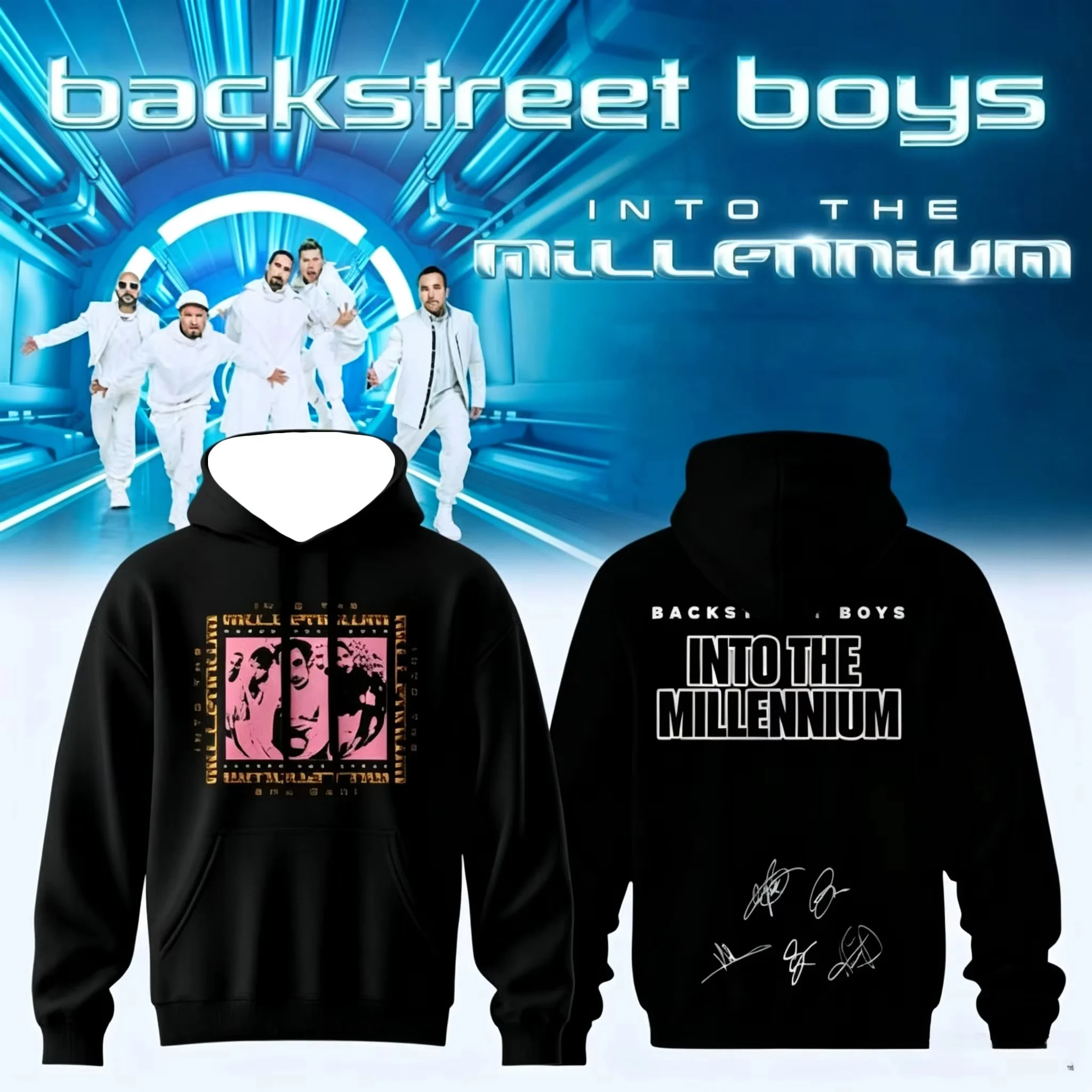 2026 Backstreet Boys Into The Millennium Signature Hoodie, beidseitig bedruckter Oversized-Pullover, Pop, Herren, Band-Fan-Kapuzenpullover – Detail 5