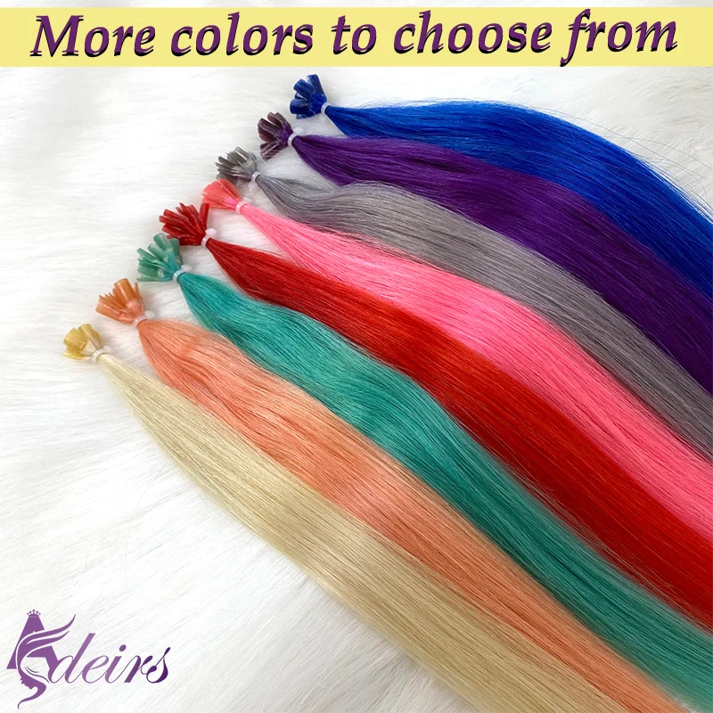 ADEIRS สี U เคล็ดลับต่อผมธรรมชาติมนุษย์ FUSION Hair Extensions สีสีม่วงสีฟ้าสีชมพูสีเทา 18-20 นิ้ว 0.5g/Strand