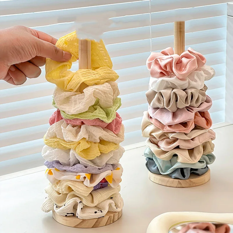 حامل رباط شعر خشبي للأطفال شريط مطاطي حبل شعر سوار تخزين رف عرض الرف للساعات والأساور Scrunchies