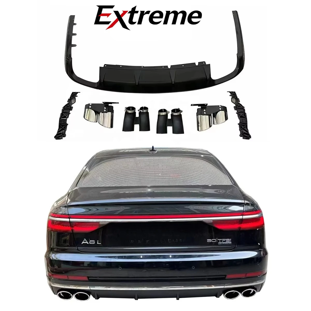 Rear Diffuser for Audi A8 A8audia8a8 S8 Auto Rear Bumper Diffuser With Tailpipe for Audi A8 D5 Refit Diffuser 2019 2020 2021