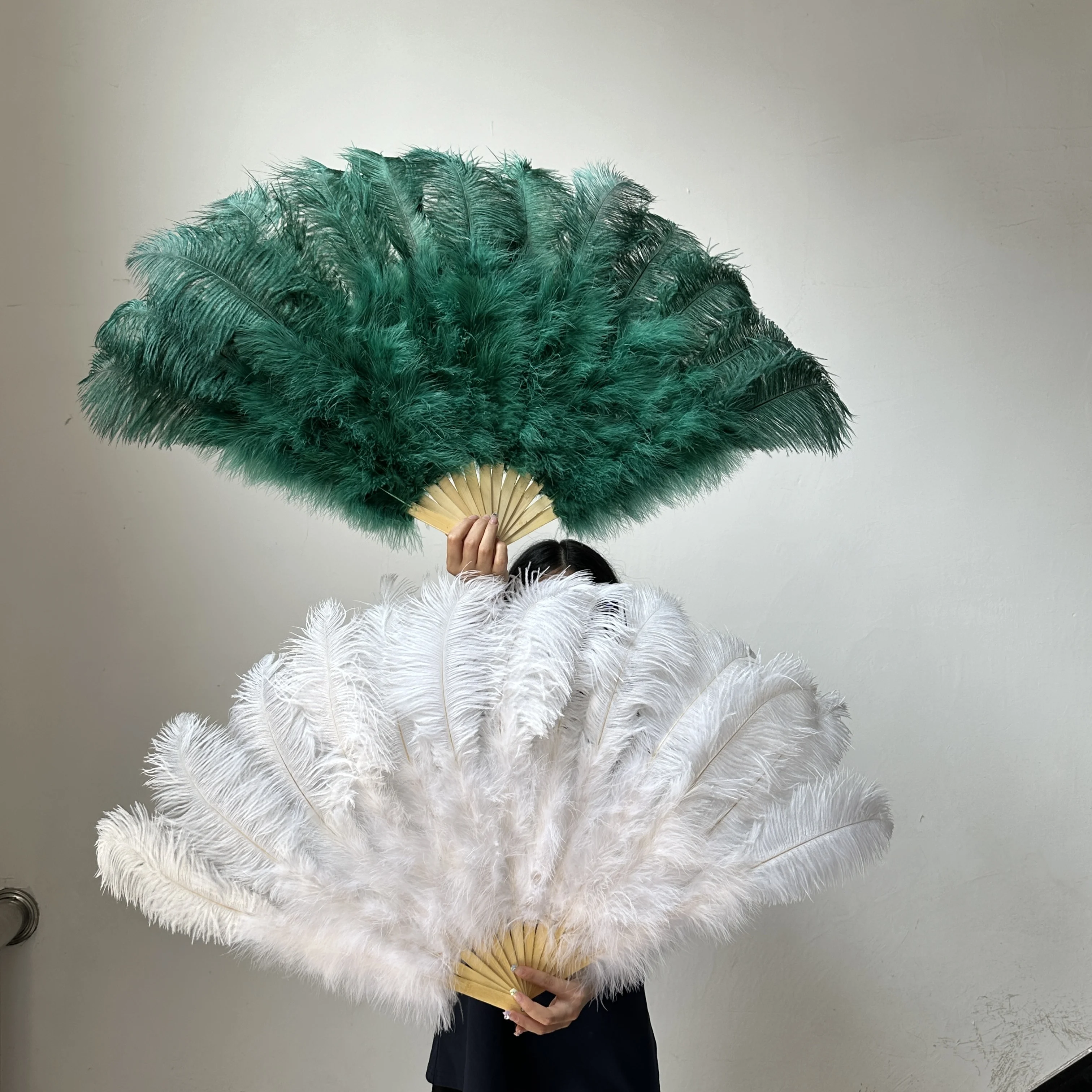 

White Natural Ostrich Feathers Fan Belly Dance Show Decoration Carnival Party Wedding Celebration13Bone Plumes Fan 100CM 130CM