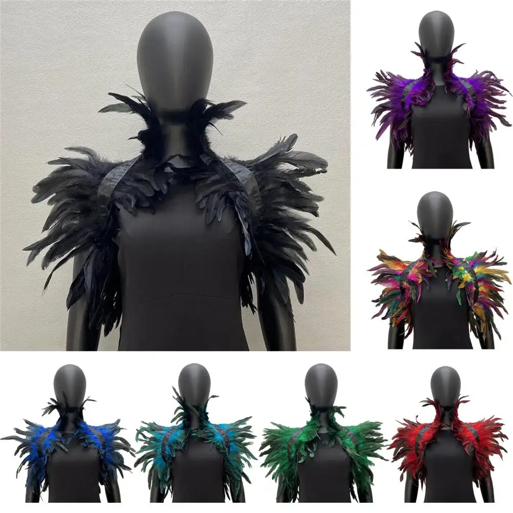 Adjustable Feather Shawl Soft Feather Shrug Shawl Gothic Collar Cosplay Costume for Party Stage Performance Feather Shawl