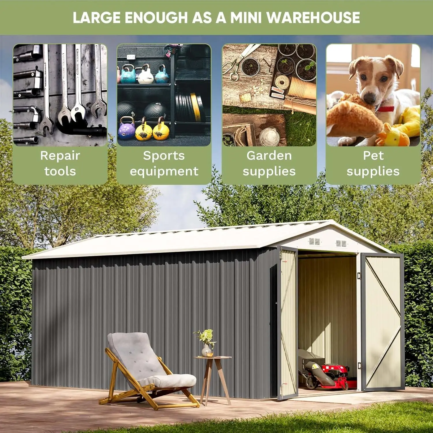 Outdoor Storage Shed, Metal Shed with Doors & Air Vents, Utility and Tool Storage shed for Backyard Garden Patio