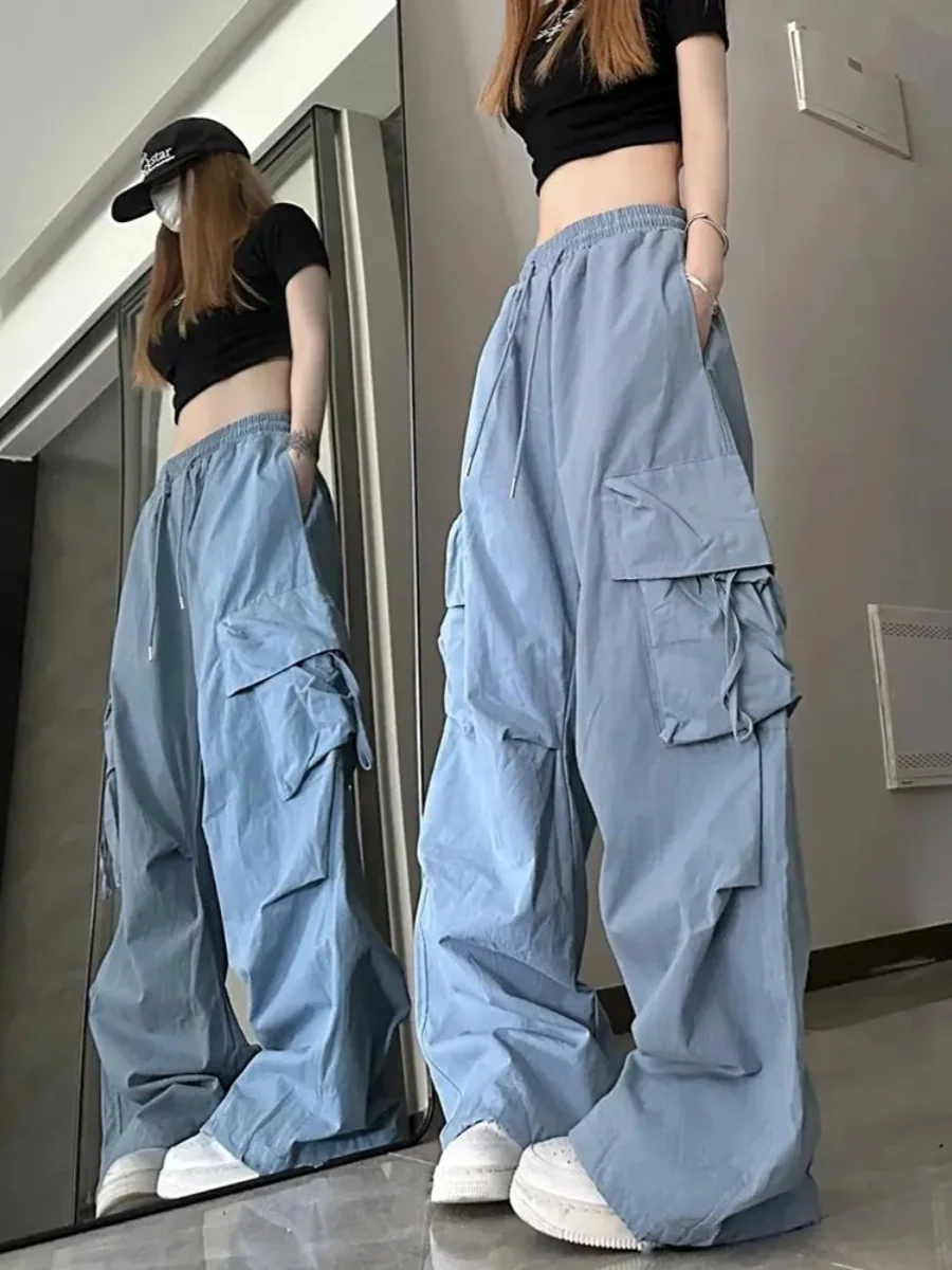 

Женские цветные широкие брюки-комбинезон с высокой талией, повседневные уличные брюки прямого кроя, длинные брюки с карманами