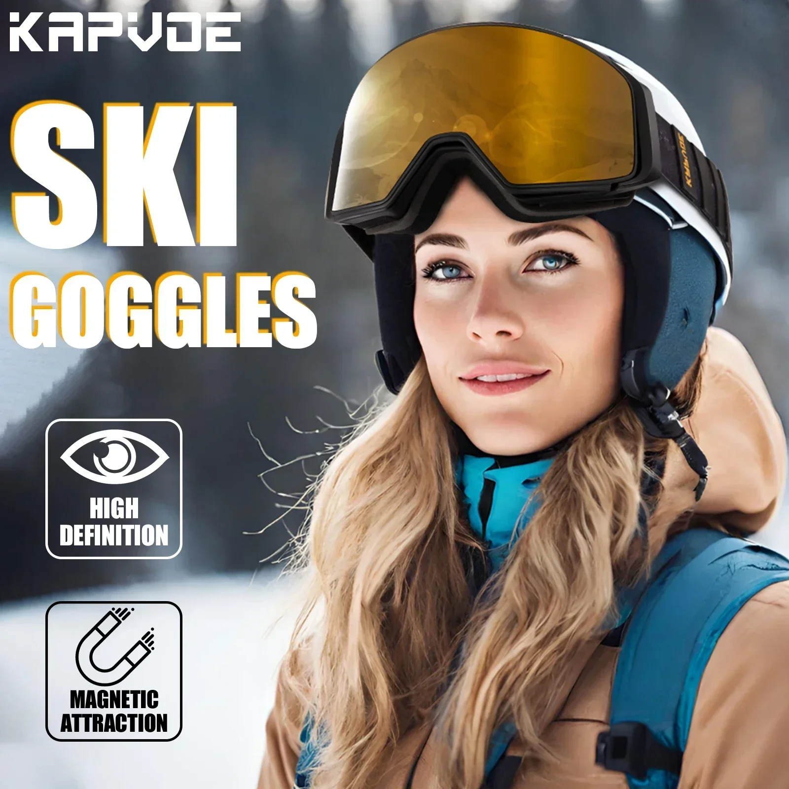 KAPVOE Ski Goggles Double Magnet adsorpt Layers Snowboard Glasses Snowmobile Eyewear UV400 Anti-fog Ski Glasses Snow